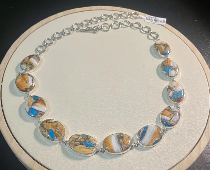 Oyster Turquoise Necklace, Sterling Silver Jewelry, Boho Turquoise Necklace, Adjustable Chain Necklace, Turquoise Earrings Set, Handmade Jewelry Set