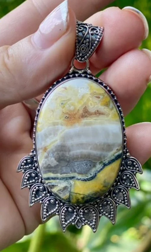 Bumblebee Jasper Necklace, Bali Artisan Pendant, Natural Stone Jewelry, Sunset Inspired Jewelry, Bohemian Style Pendant