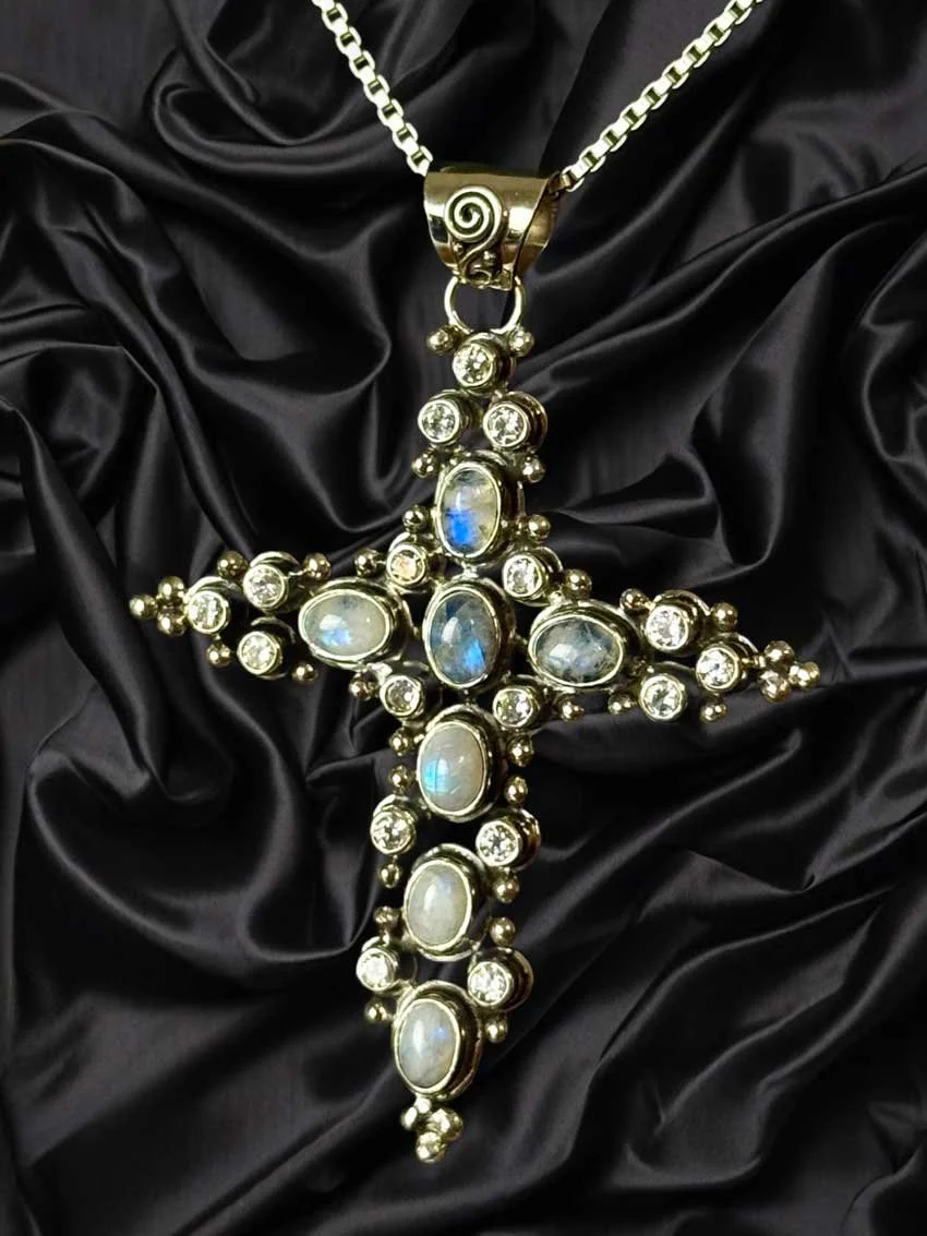 moonstone cross, zircon cross, spiritual jewelry, Christian jewelry, gift for mom, gift for her