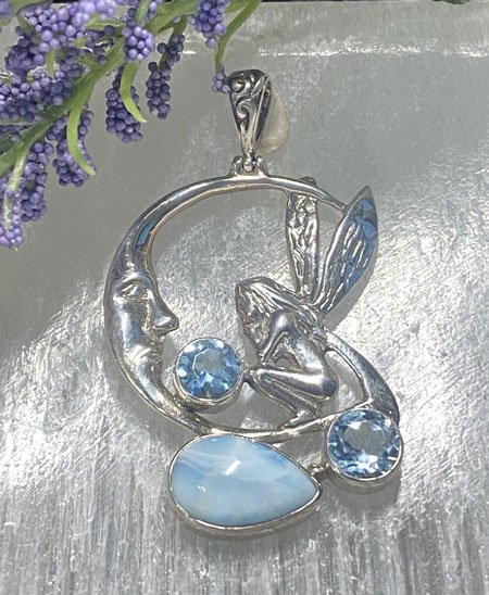 Larimar Fairy Blue Topaz Sterling Silver Magical Jewelry Fantasy Jewelry