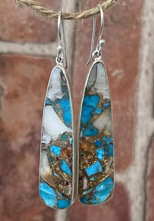 Oyster Turquoise Earrings, Sterling Silver Earrings, Handmade Jewelry India, Turquoise Shell Earrings, Boho Earrings, Artisan Jewelry, Natural Stone Earrings, Composite Gemstone Earrings