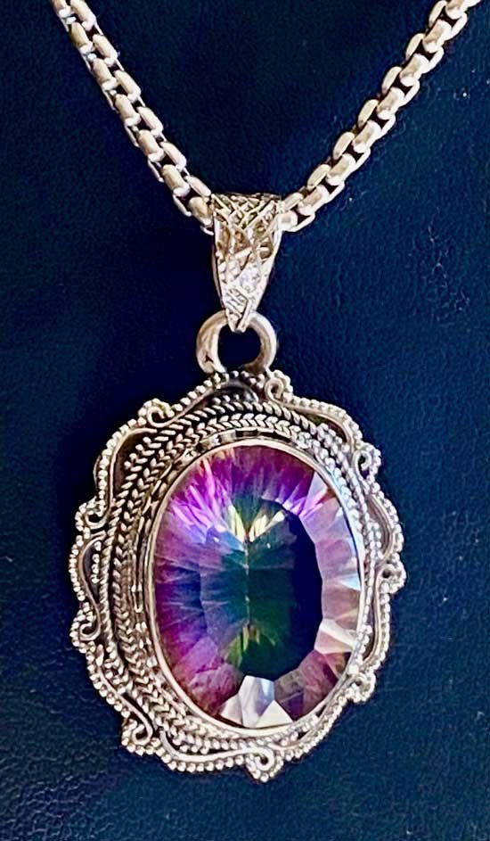 Mystic Topaz pendant, boho jewelry, handmade Bali pendant, sterling silver jewelry, healing crystal necklace, transformation gemstone,