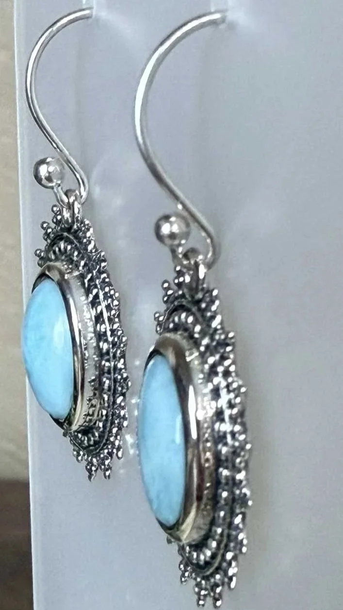 Larimar earrings, sterling silver jewelry, handmade gemstone earrings, boho chic jewelry, artisan silver jewelry, healing crystal earrings