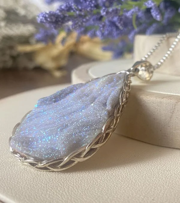 druzy, sterling silver pendant, crystal pendant, druzy pendant, unique jewelry