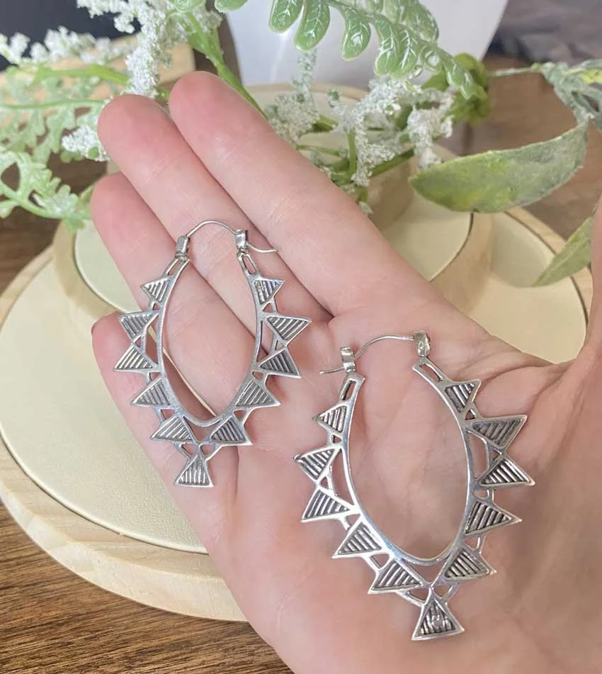 Sterling silver earrings, Hoop earrings, Sunburst design earrings, Elegant sterling silver hoops