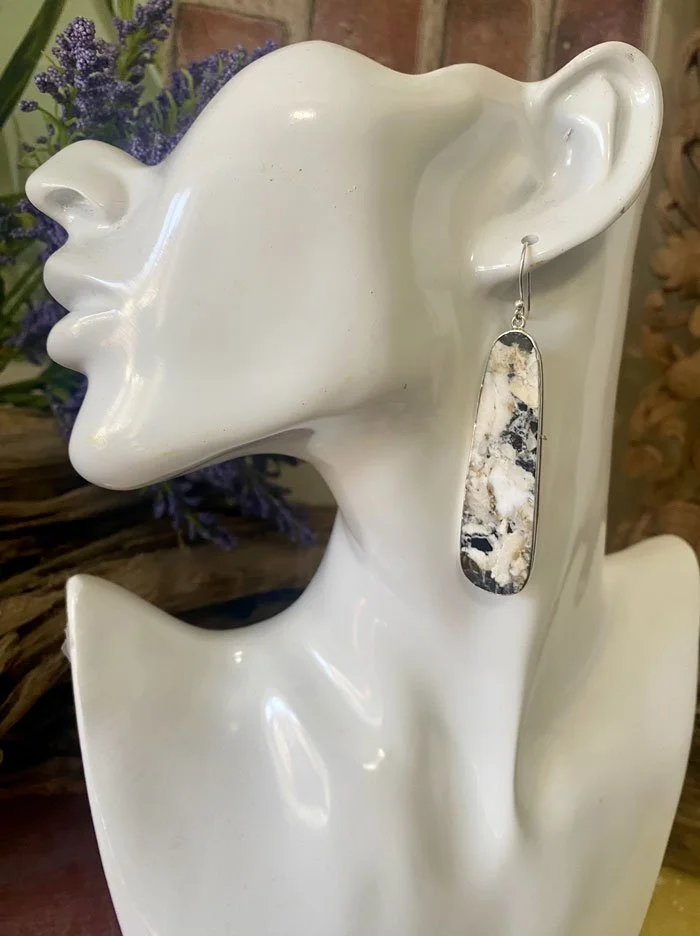 Stabilized White Buffalo Earrings, Sterling Silver Jewelry, Boho Chic Earrings, Gemstone Earrings, Spiritual Healing Jewelry,