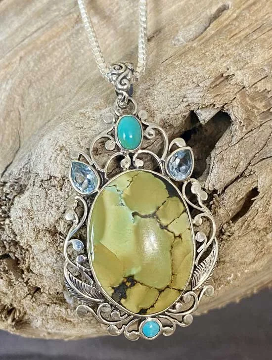 Yellow Turquoise Pendant, Turquoise Serenity Necklace,  Yellow Turquoise Jewelry, High-quality Silver Pendant, Calming Turquoise Necklace, Elegant Turquoise Pendant