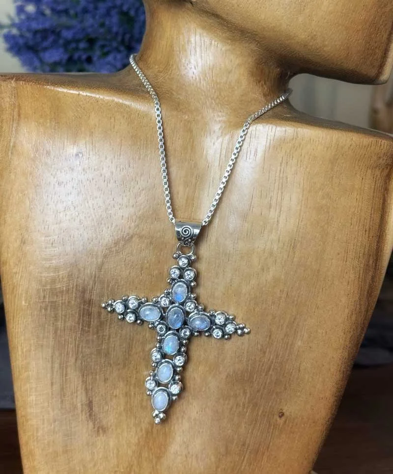 moonstone cross, zircon cross, spiritual jewelry, Christian jewelry