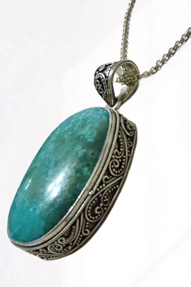 turquoise pendant, sterling silver, handmade jewelry, Balinese pendant, boho necklace, artisan jewelry, gemstone necklace, turquoise jewelry, Bali silver