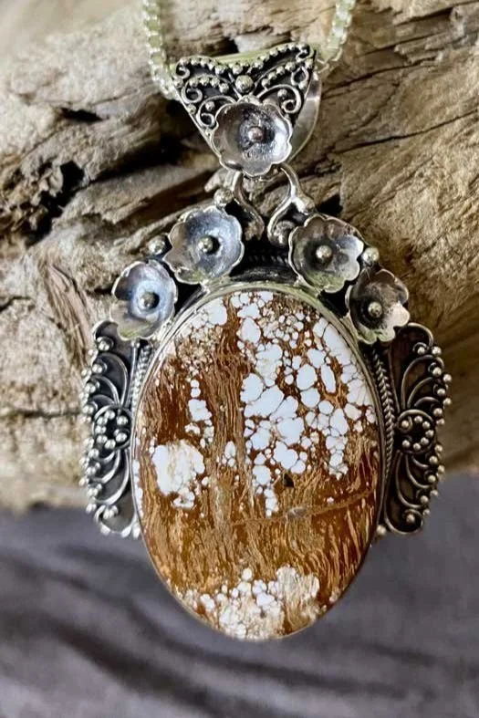 brown jasper, natural gemstone, sterling silver, bali design