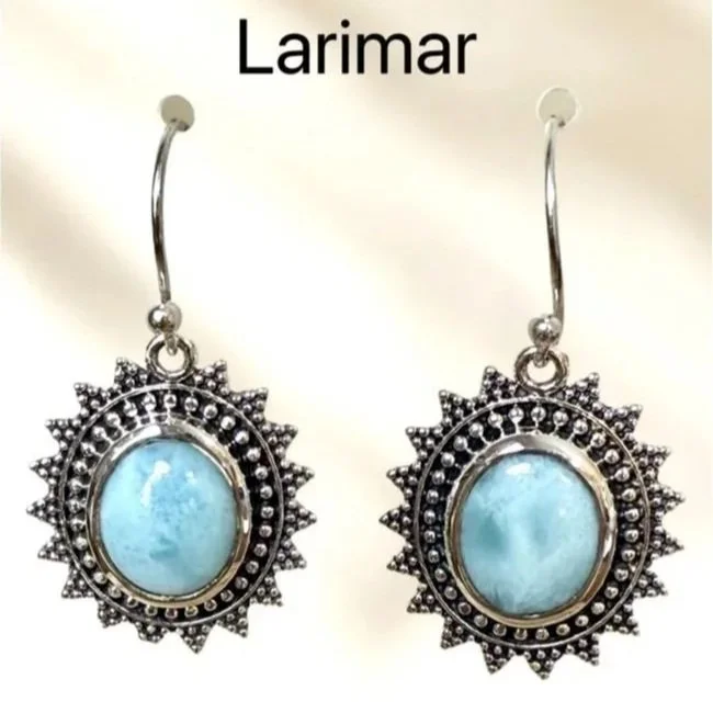 Larimar earrings, sterling silver jewelry, handmade gemstone earrings, boho chic jewelry, artisan silver jewelry, healing crystal earrings