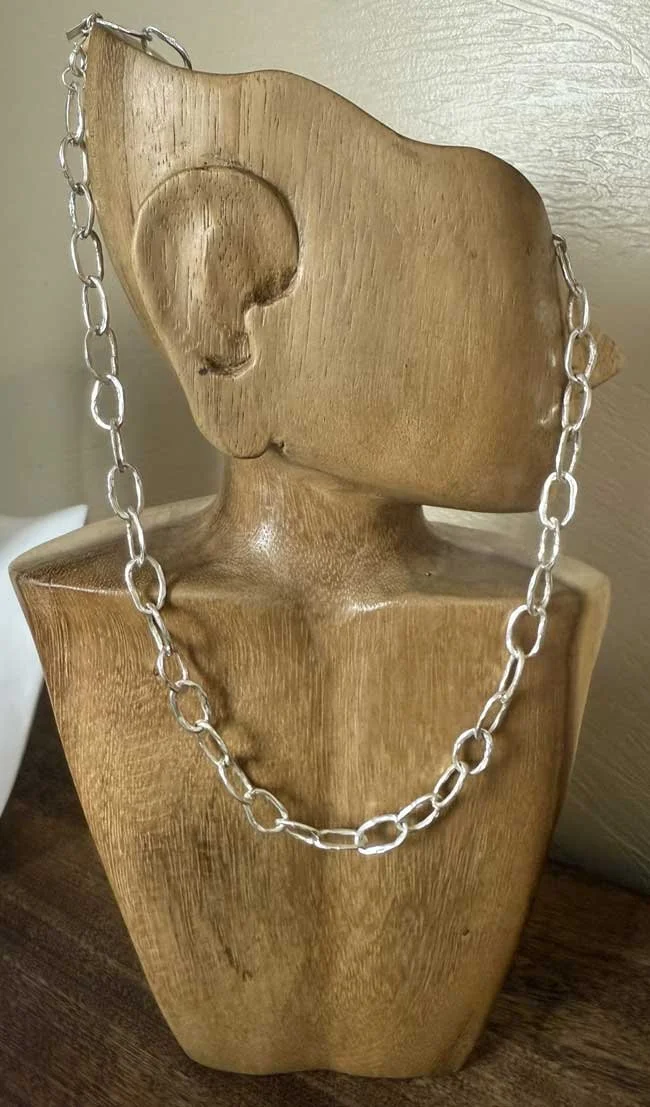 Boho-inspired sterling silver chain necklace styled for everyday wear. Ethically handmade artisan jewelry from Chantek Designs.