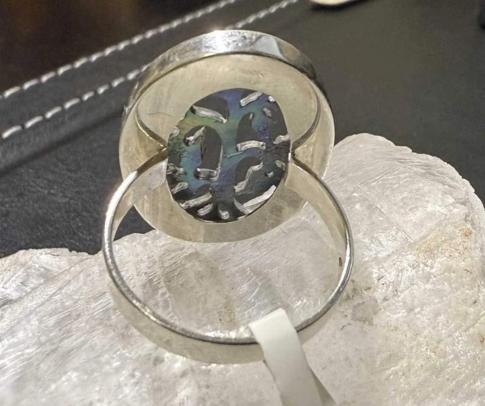 Sterling silver Tree of Life ring with abalone shell inlay