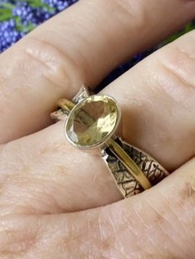 Sterling Silver, Citrine and brass spinner ring, meditation ring, fidget spinner