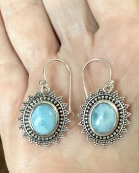Larimar earrings, sterling silver jewelry, handmade gemstone earrings, boho chic jewelry, artisan silver jewelry, healing crystal earrings