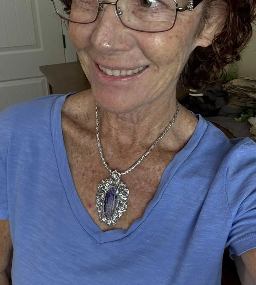 Handcrafted sterling silver Purple Jasper pendant necklace with ornate Boho design