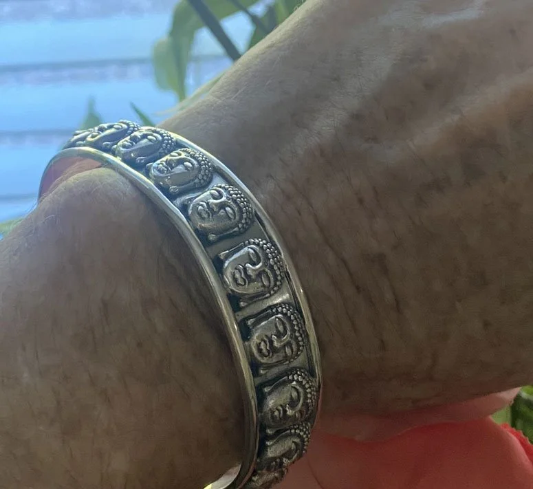 .Handcrafted Buddha cuff, Zen Buddha bracelet, Artisan spiritual jewelry Peaceful Buddha bracelet, Silver mindfulness cuff.