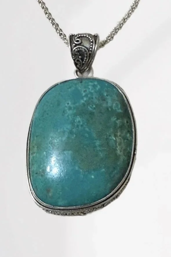 turquoise pendant, sterling silver, handmade jewelry, Balinese pendant, boho necklace, artisan jewelry, gemstone necklace, turquoise jewelry, Bali silver