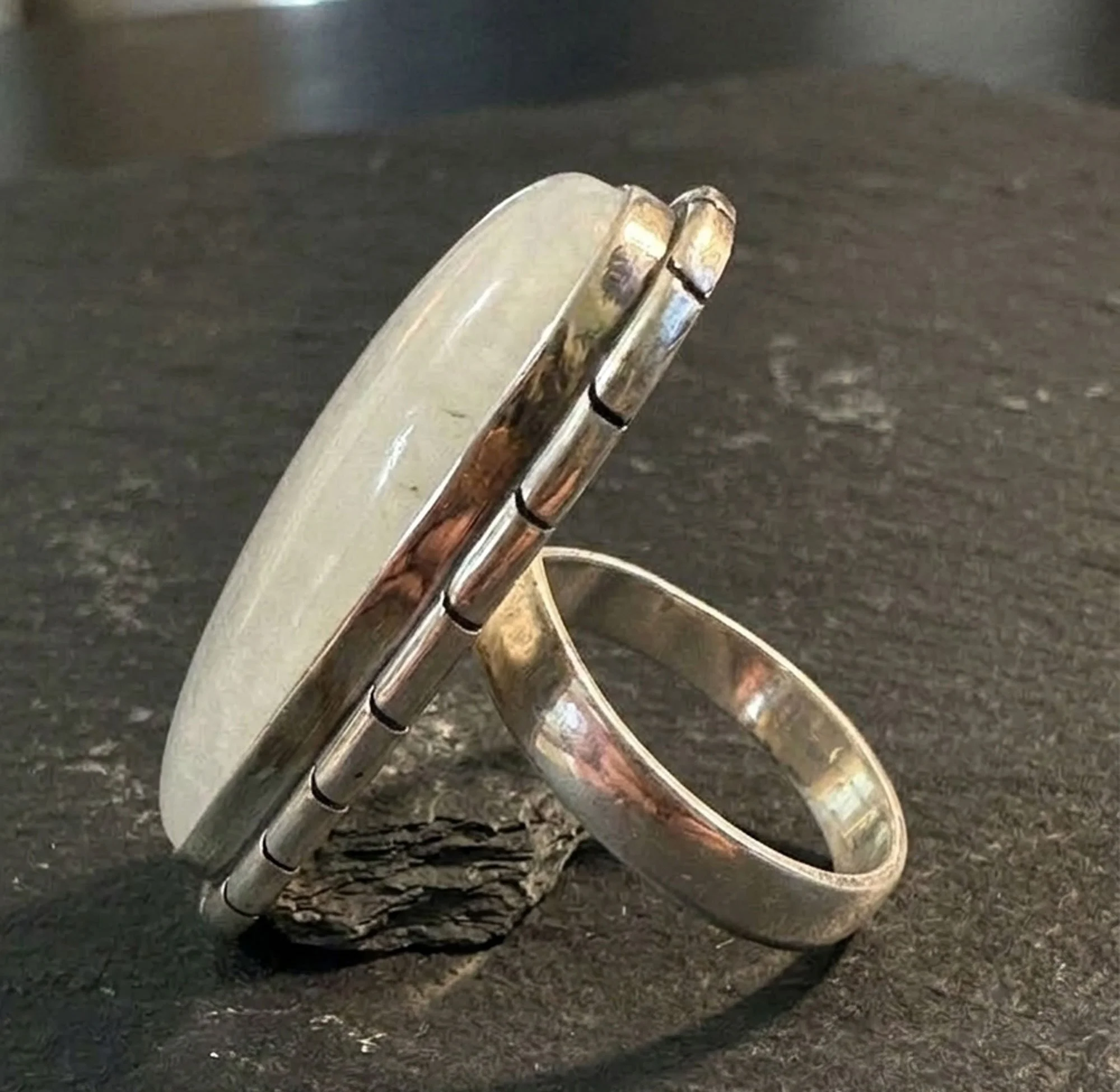 Large oval moonstone statement ring artisan silver gemstone jewelry Chantek Designs
