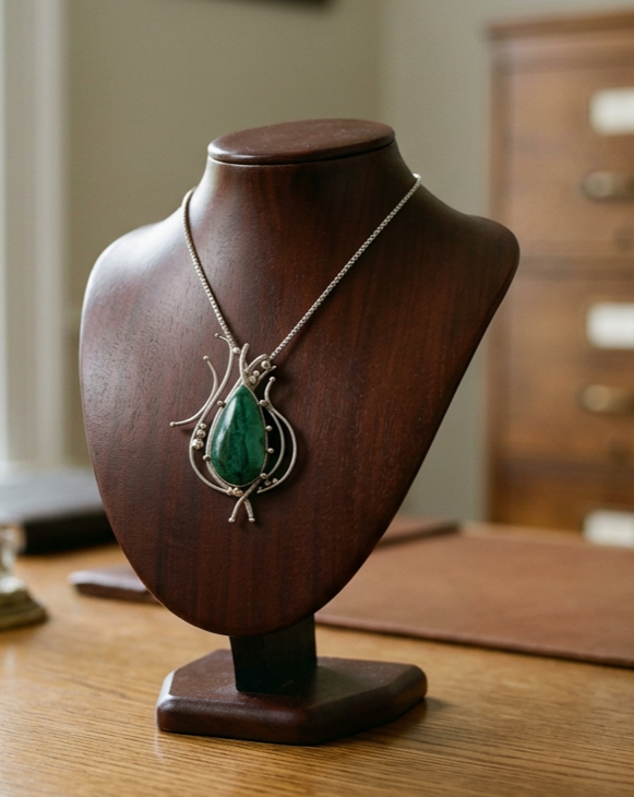 One-of-a-kind natural chrysocolla sterling silver statement pendant with sculptural artisan silverwork