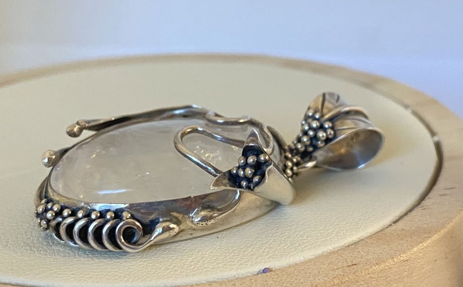 Sterling Silver Moonstone Pendant, Balinese Jewelry, Artisan Crafted Pendant, Boho Moonstone Necklace, Handcrafted Silver Jewelry, Healing Moonstone Necklace, Intuitive Gemstone Jewelry