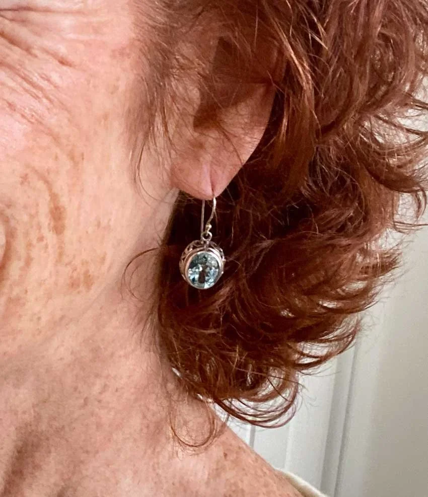 Topaz Birthstone Jewelry  Elegant Blue Topaz Earrings  Unique Handcrafted Jewelry  December Birthstone Jewelry  Boho Style Earrings  Sterling Silver Gemstone Jewelry