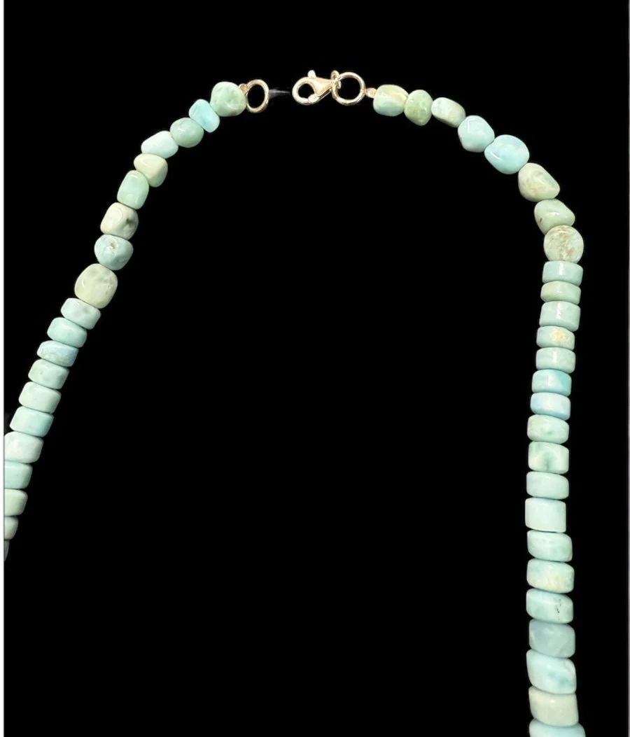 Larimar Beaded Necklace – Genuine Rondelle & Nugget Gemstones | Boho Ocean-Inspired Jewelry
