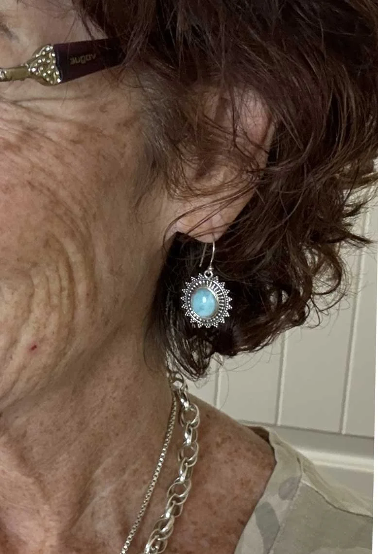 Larimar earrings, sterling silver jewelry, handmade gemstone earrings, boho chic jewelry, artisan silver jewelry, healing crystal earrings