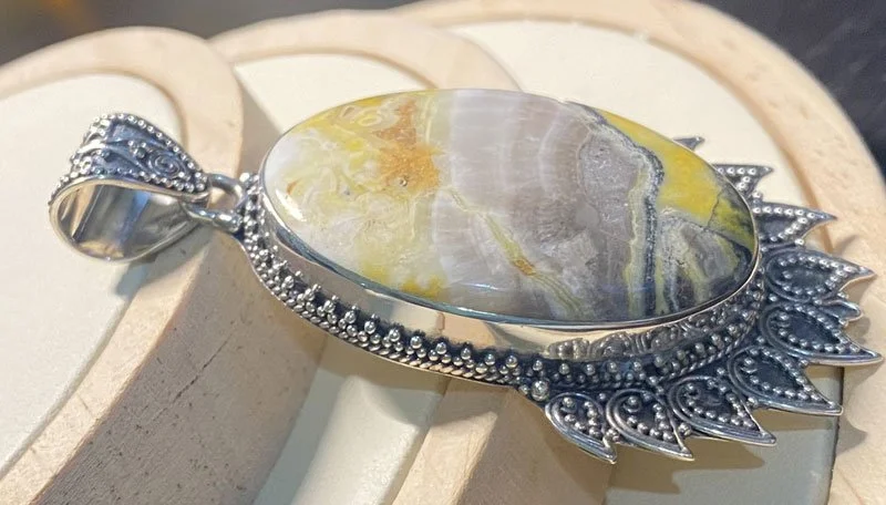 Bumblebee Jasper Necklace, Bali Artisan Pendant, Natural Stone Jewelry, Sunset Inspired Jewelry, Bohemian Style Pendant