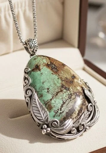 Iturquoise pendant, natural turquoise jewelry, sterling silver pendant, Balinese silver, artisan gemstone jewelry,