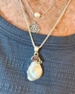 mabe pearl pendant sterling silver, gemstone pendant, tourmaline pendant,