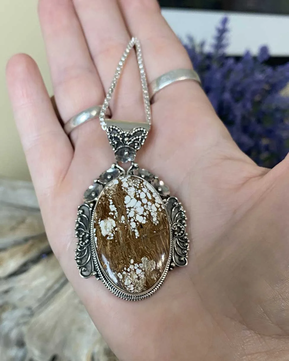 brown jasper, natural gemstone, sterling silver, bali design, vintage design