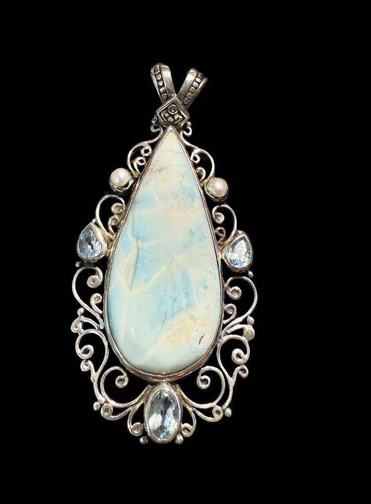 Larimar necklace, Boho jewelry, ocean gemstone, handcrafted jewelry, blue gemstone pendant, Caribbean gemstone, organic necklace, sustainable jewelry, nature-inspired jewelry