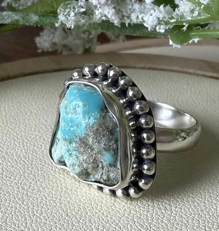 earthy turquoise ring, healing crystal ring, sterling silver ring,