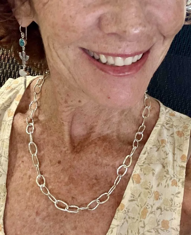 Boho-inspired sterling silver chain necklace styled for everyday wear. Ethically handmade artisan jewelry from Chantek Designs.