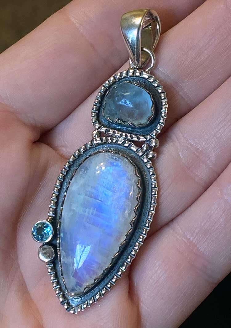 Ethereal Moonstone Pendant Blue Topaz Sterling Silver Jewelry Boho Moonstone Jewelry Handcrafted Moonstone Necklace Spiritual Jewelry