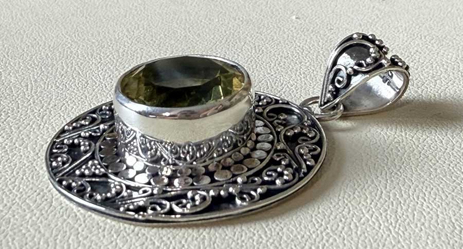 Boho-chic Lemon Quartz necklace, natural gemstone jewelry set in sterling silver.