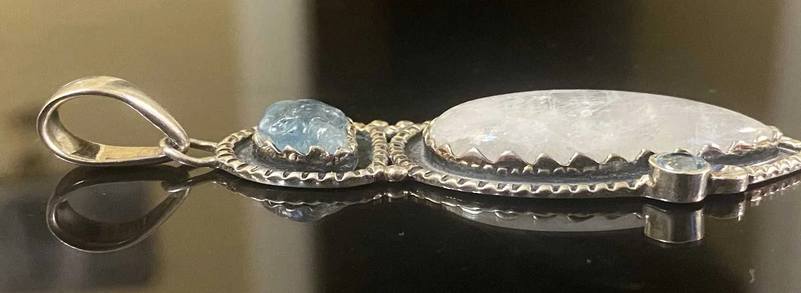 Natural Gemstone Pendant  Blue Topaz Healing Properties  Sterling Silver Moonstone Set  Unique Moonstone Jewelry  Bohemian Style Jewelry