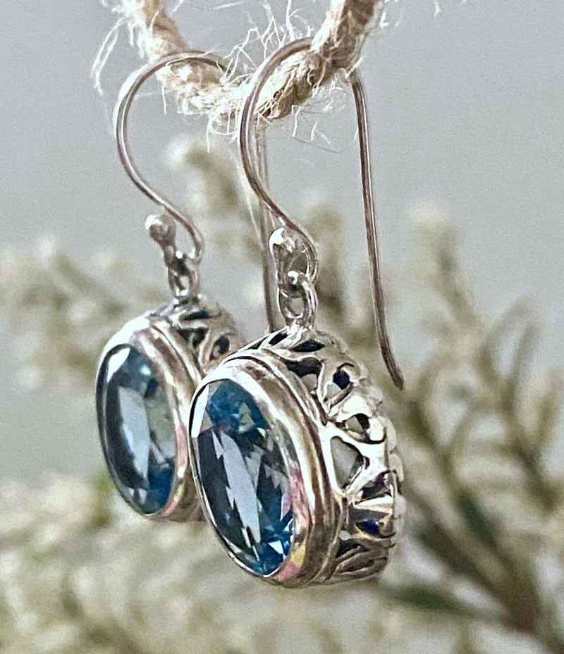 Topaz Birthstone Jewelry  Elegant Blue Topaz Earrings  Unique Handcrafted Jewelry  December Birthstone Jewelry  Boho Style Earrings  Sterling Silver Gemstone Jewelry