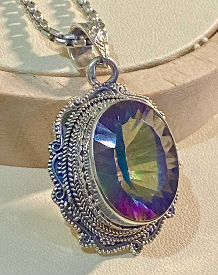 Mystic Topaz pendant, boho jewelry, handmade Bali pendant, sterling silver jewelry, healing crystal necklace, transformation gemstone,