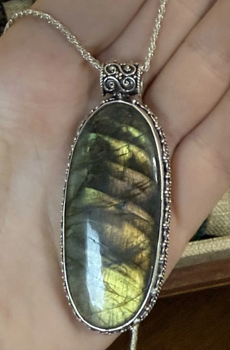 boho sterling silver pendant, Balinese artisan jewelry, labradorite healing stone