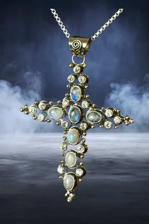 Pendentif Croix Celtique Vintage - Argent Sterling 925 Et Topaze Bleue Naturelle