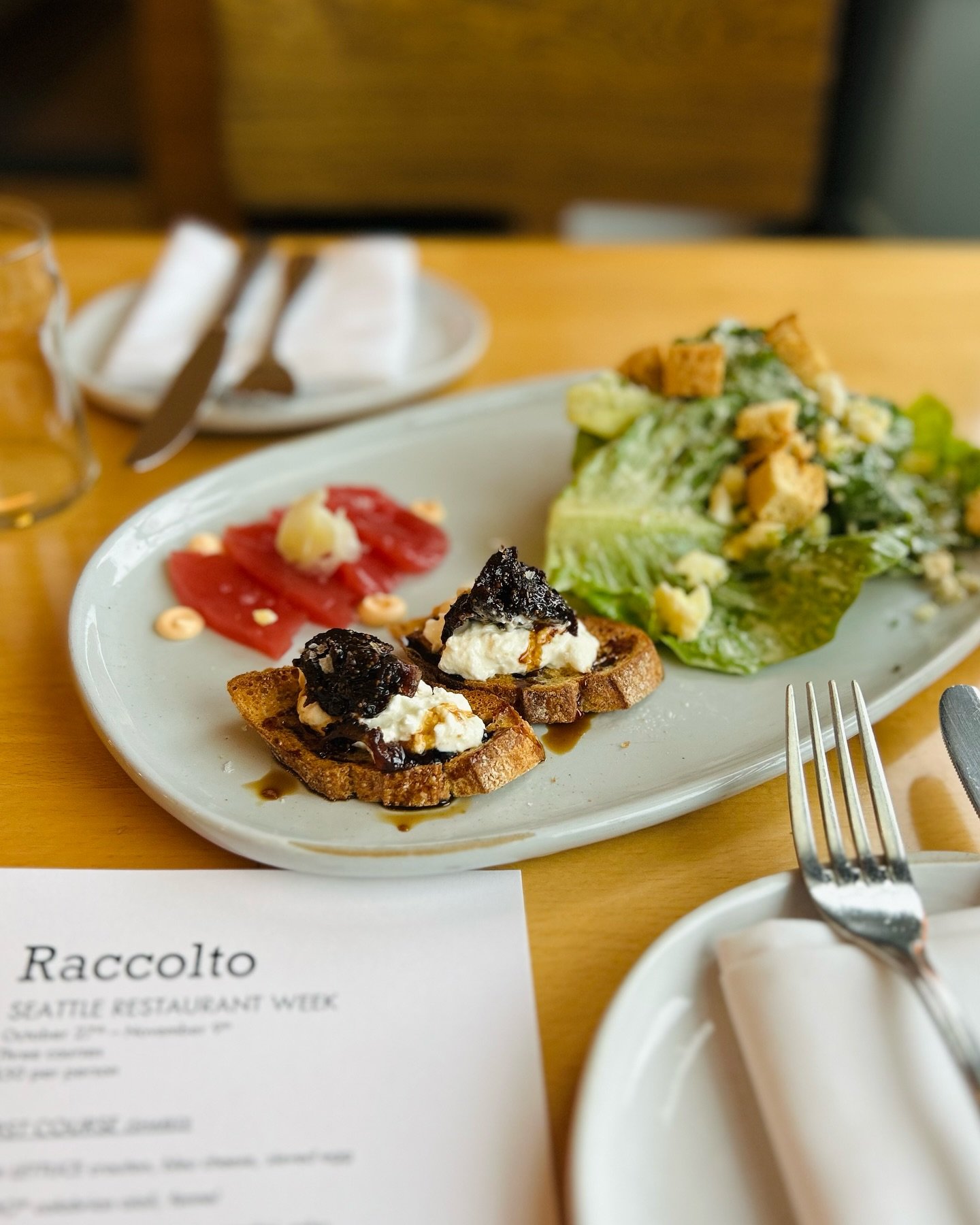 @seattlerestaurantweek is still in full swing, and we&rsquo;re kicking off our 3-course dinner with a trio of starters that are sure to impress: 

Gem Lettuce | croutons, bleu cheese, sieved egg
Crudo | calabrian aioli, fennel
Burrata | roasted fig c
