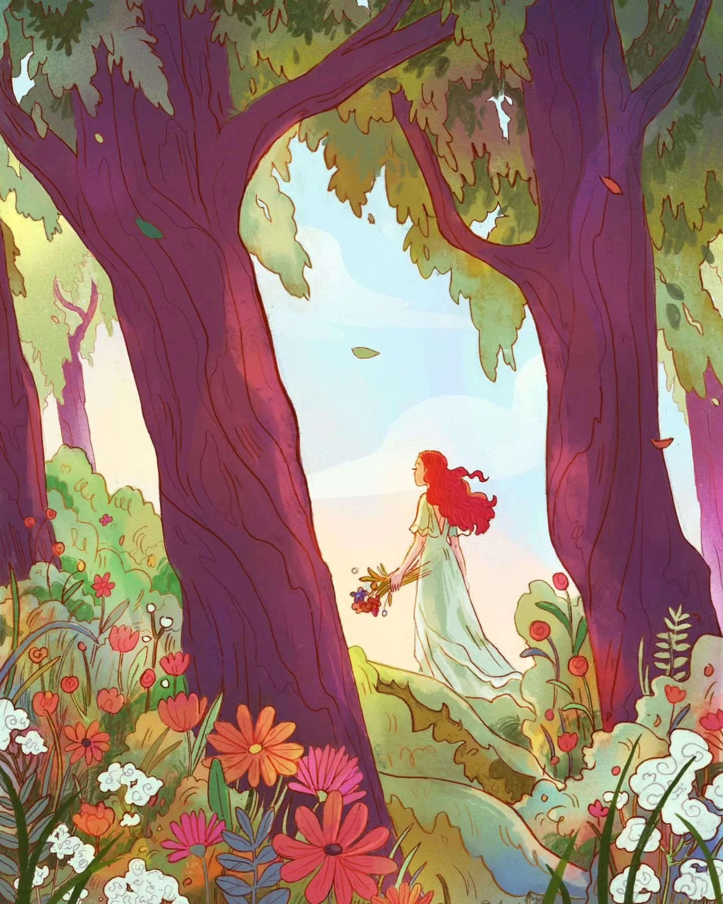 desperately needed to draw some ophelia-esque thing that didn't take place in water. summer's over and i've drawn yet another pink haired girlie 🌷⚘️🌻