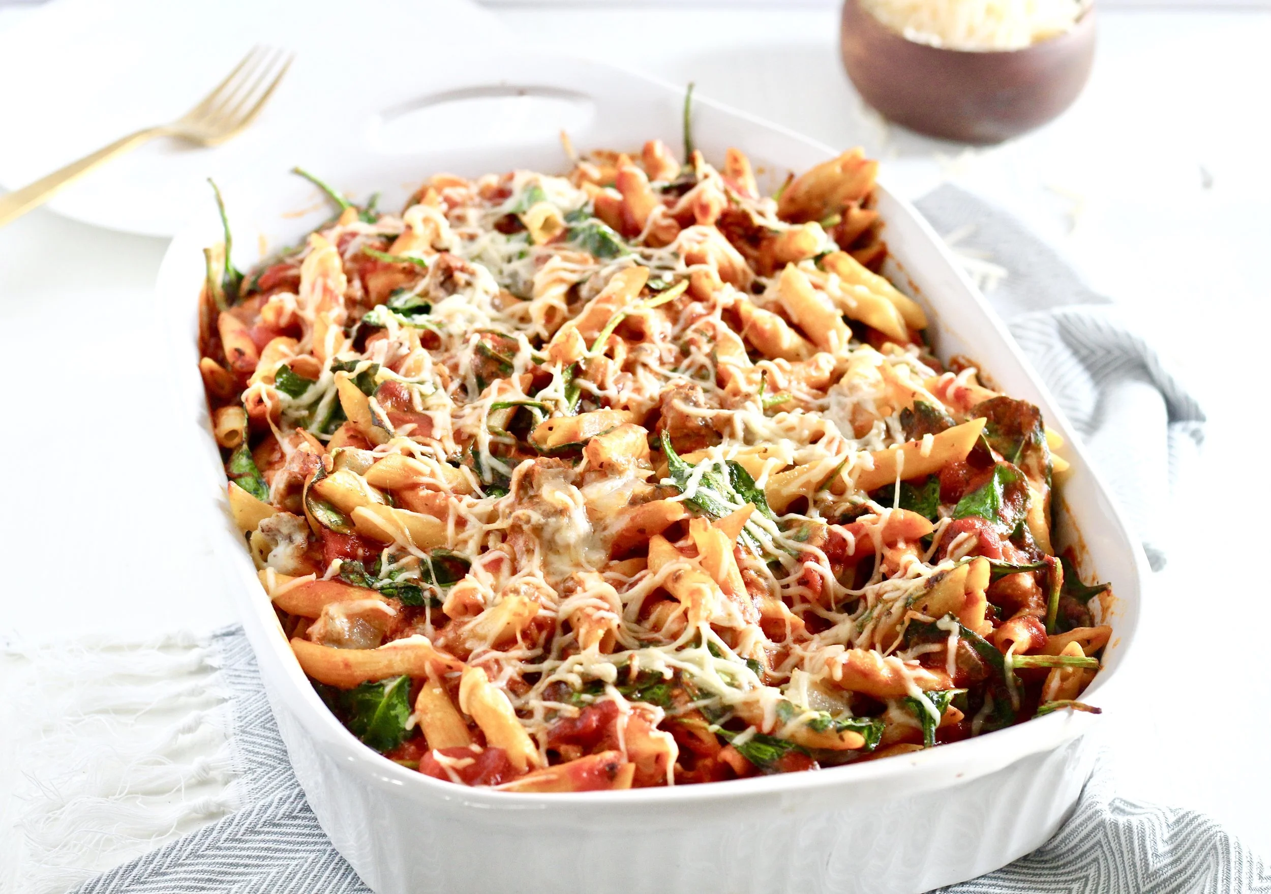 Cheesy Ground Lamb and Spinach Pasta Bake — Milk & Honey Nutrition