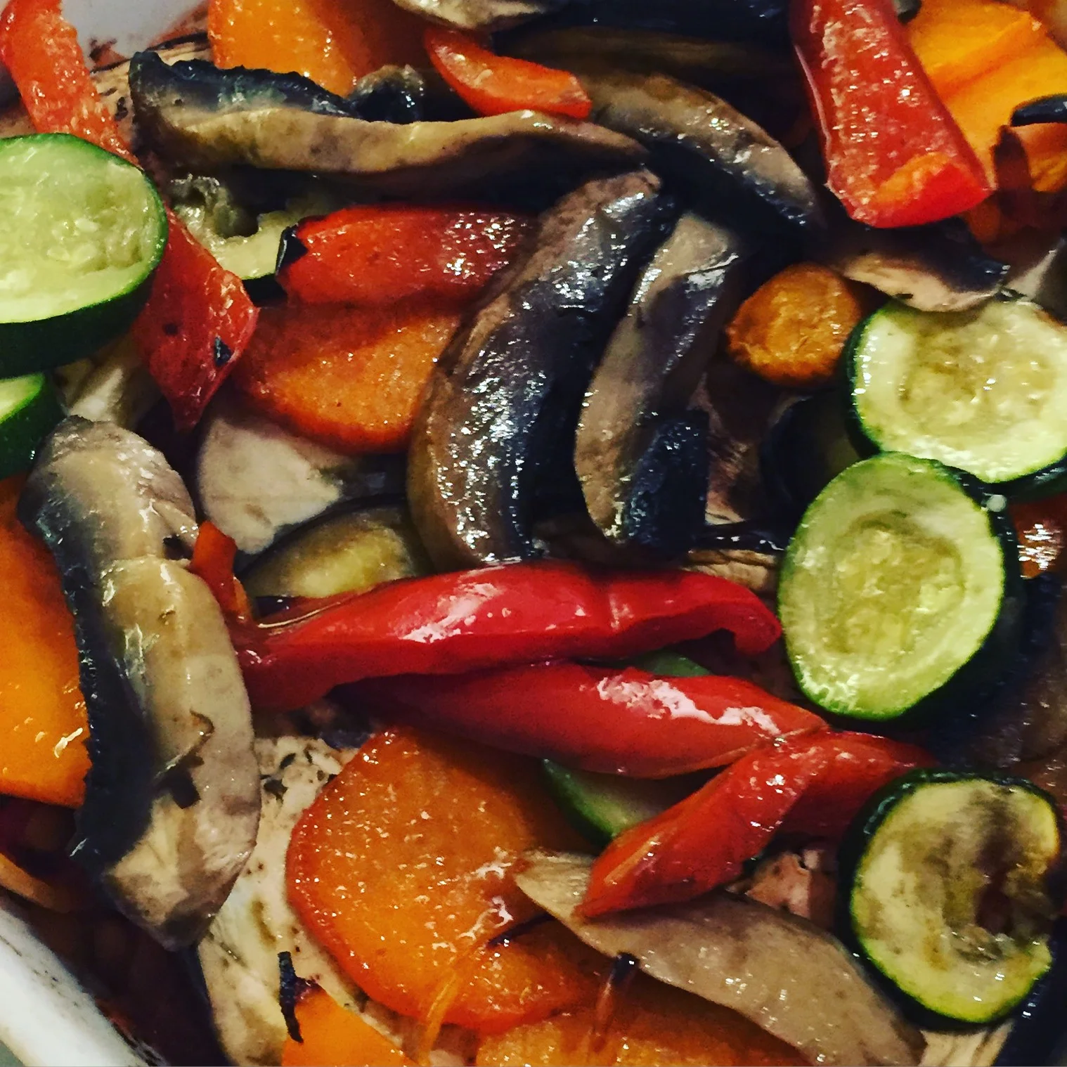 Roast vegetables ready to be added to the lasagne