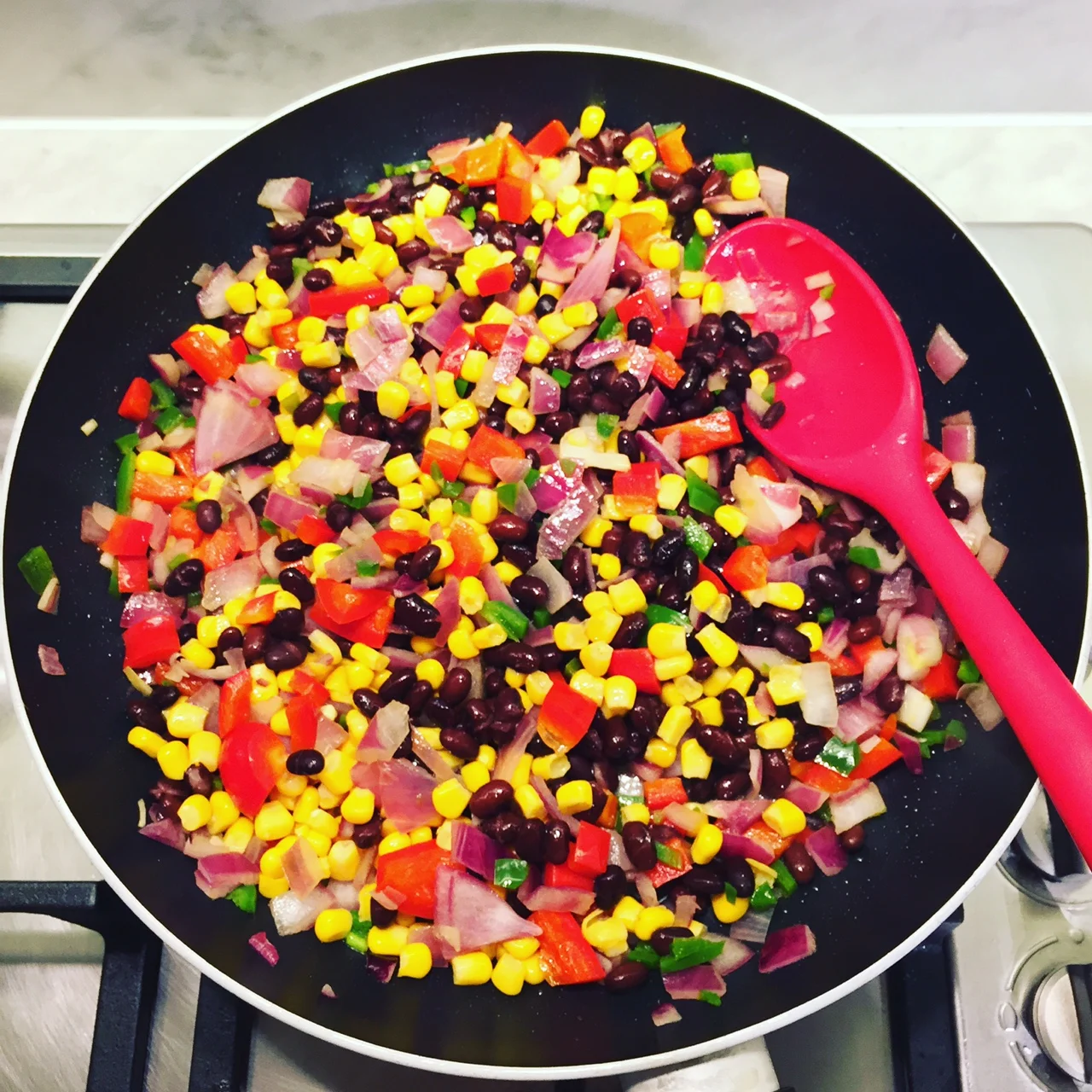 Vegetables cooking in pan. So much colour!
