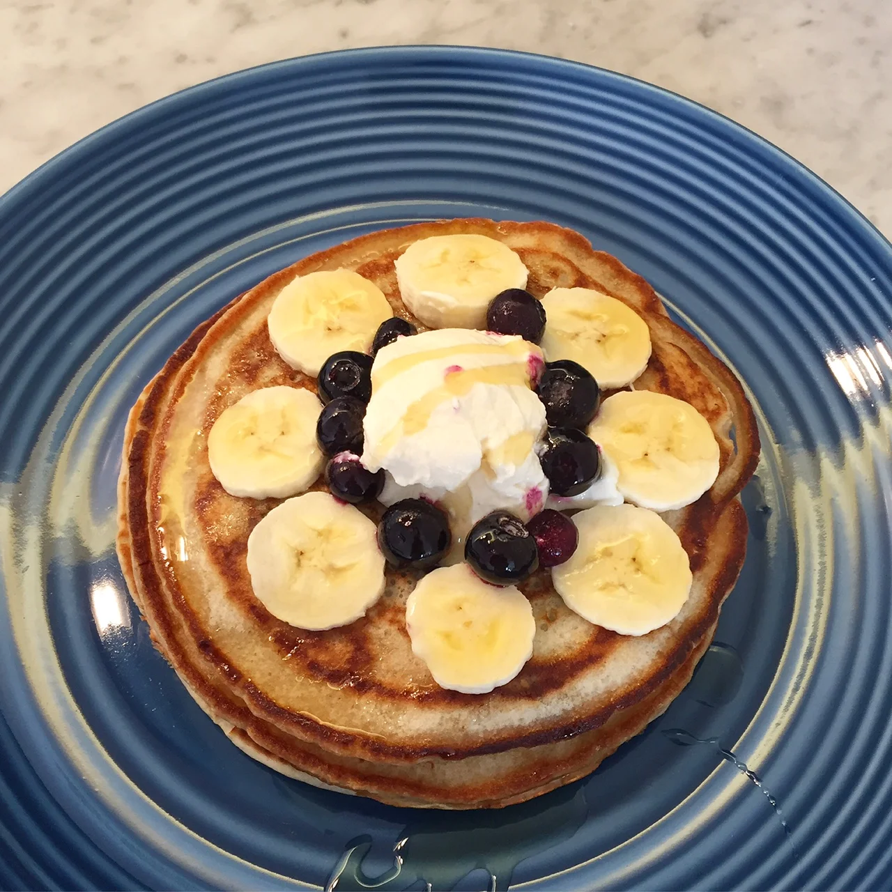 I served with banana, blueberries, honey and Greek yoghurt. YUM!