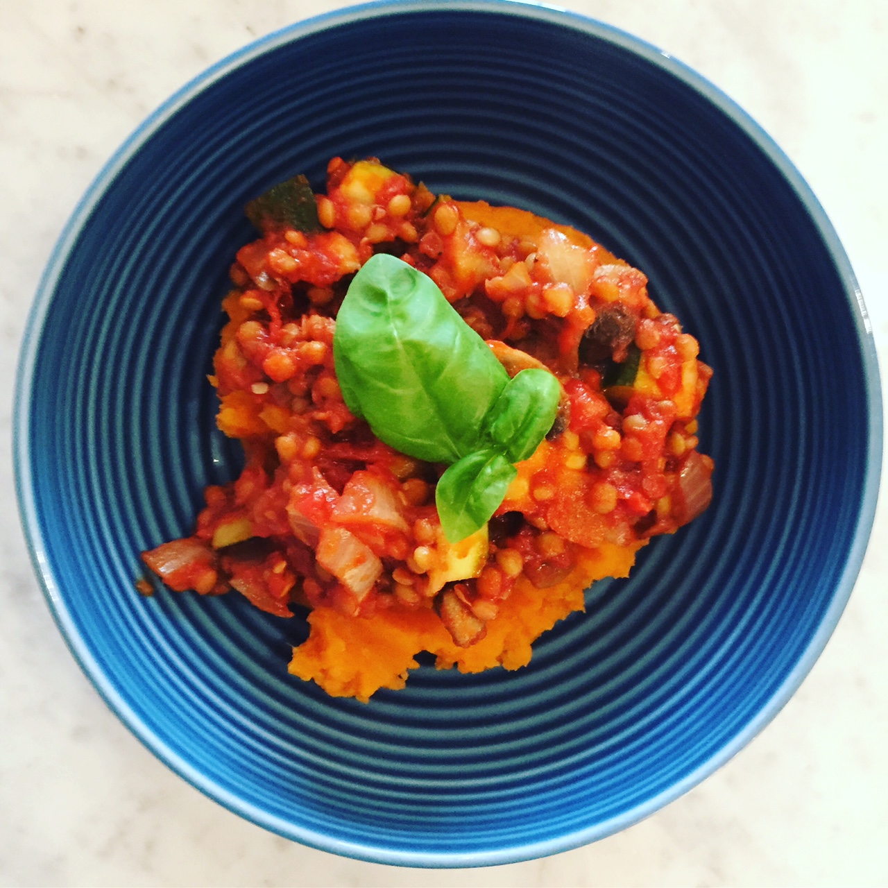 Lentil Sauce with Mashed Sweet Potato