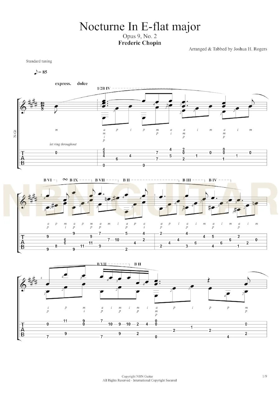 Nocturne In E Flat Major Frederic Chopin Nbn Guitar